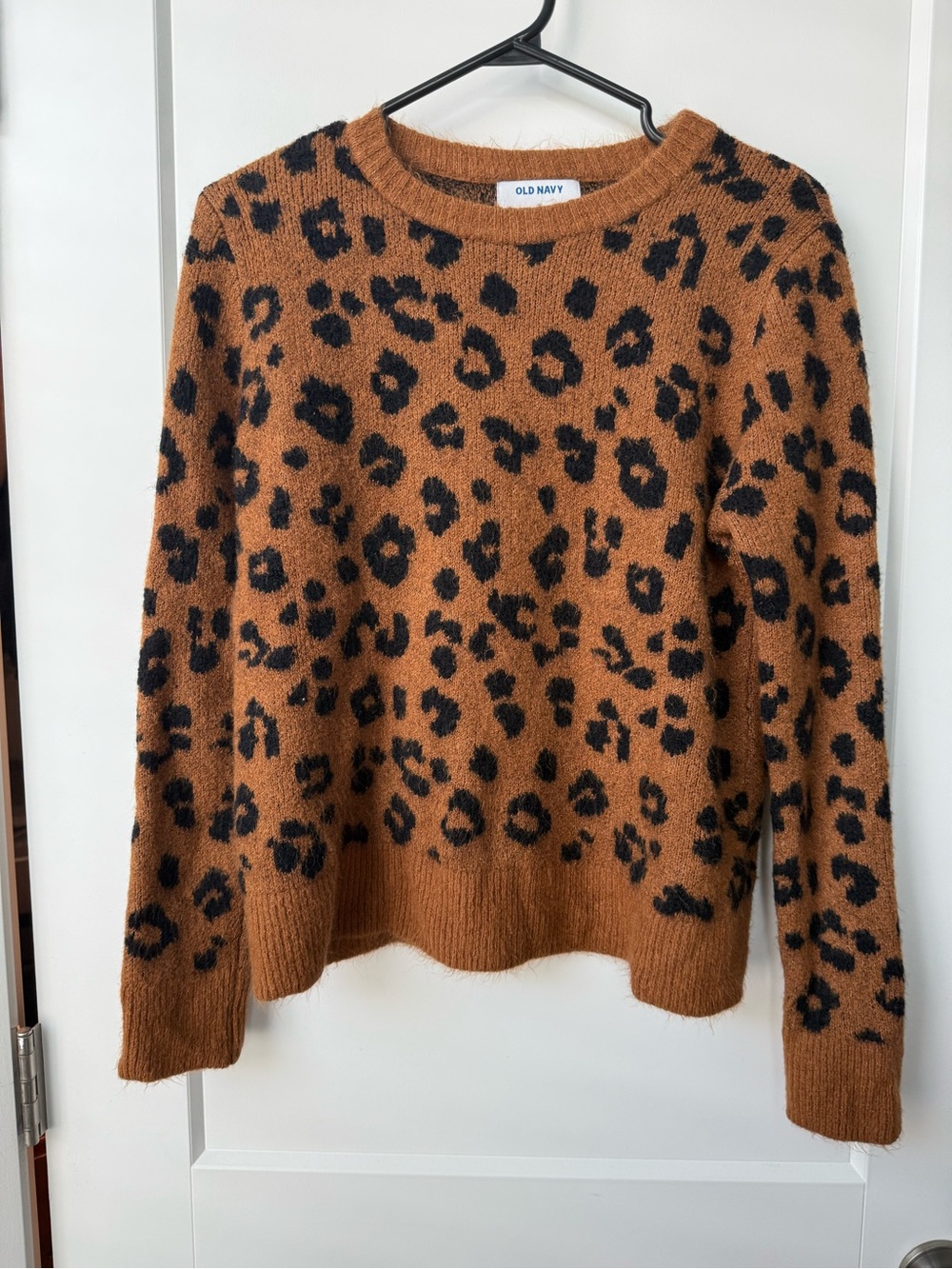 Leopard Print Fuzzy Knit Sweater Brown Black Women’s Medium